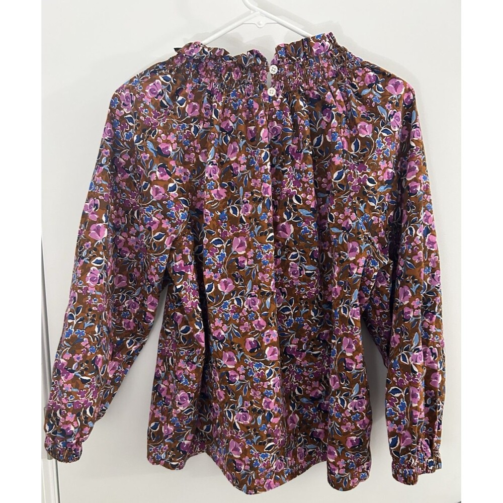 J. Crew Puff-Sleeve Popover Top shirt cottagecore floral ruffle grandma Large - Picture 6 of 9